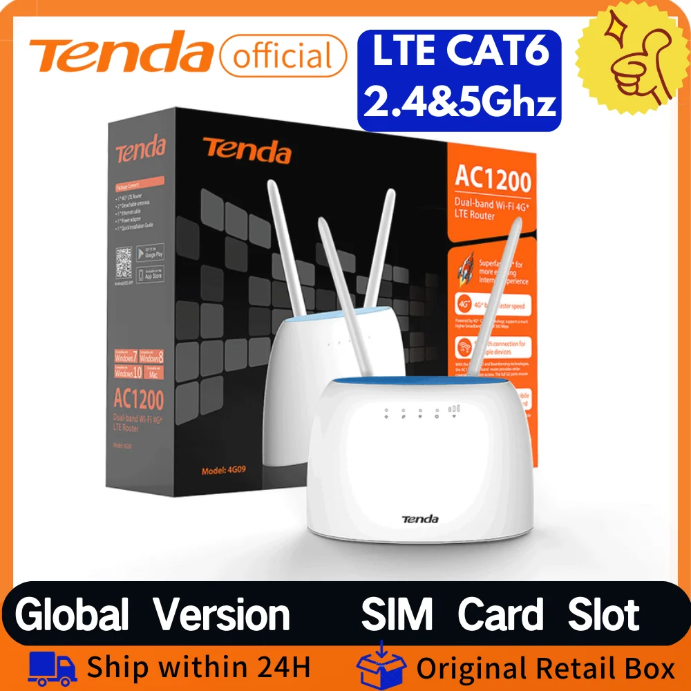 Tenda 4G Wireless Router LTE CAT6 2.4&5Ghz Modem Wifi router with Sim Card Slot AC1200 4G Wireless repetidor Hotspot Support VPN