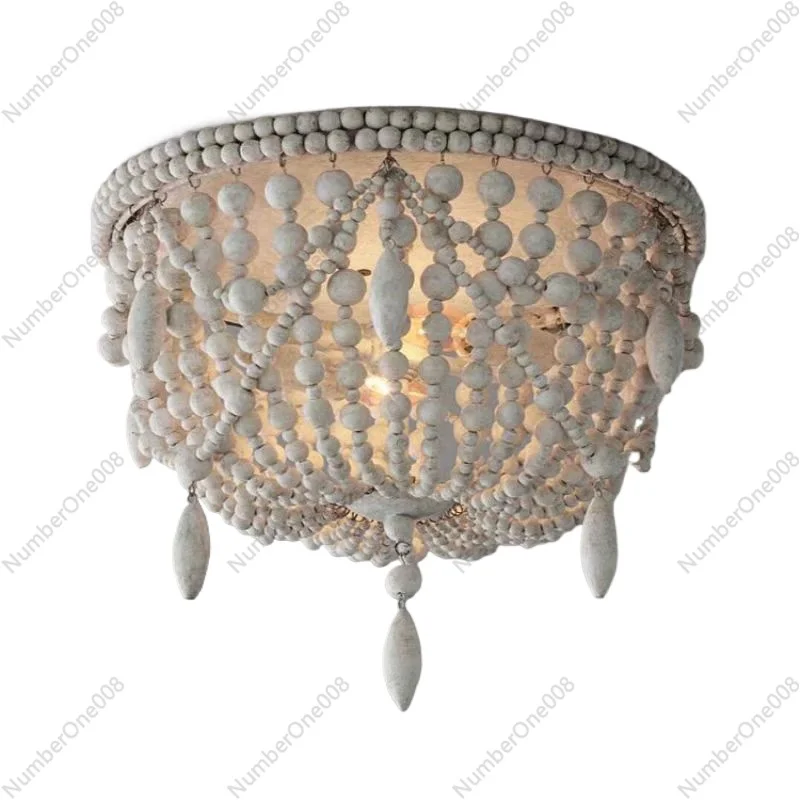 Винтажная деревенская люстра из деревянных бусин светодиодная круглая