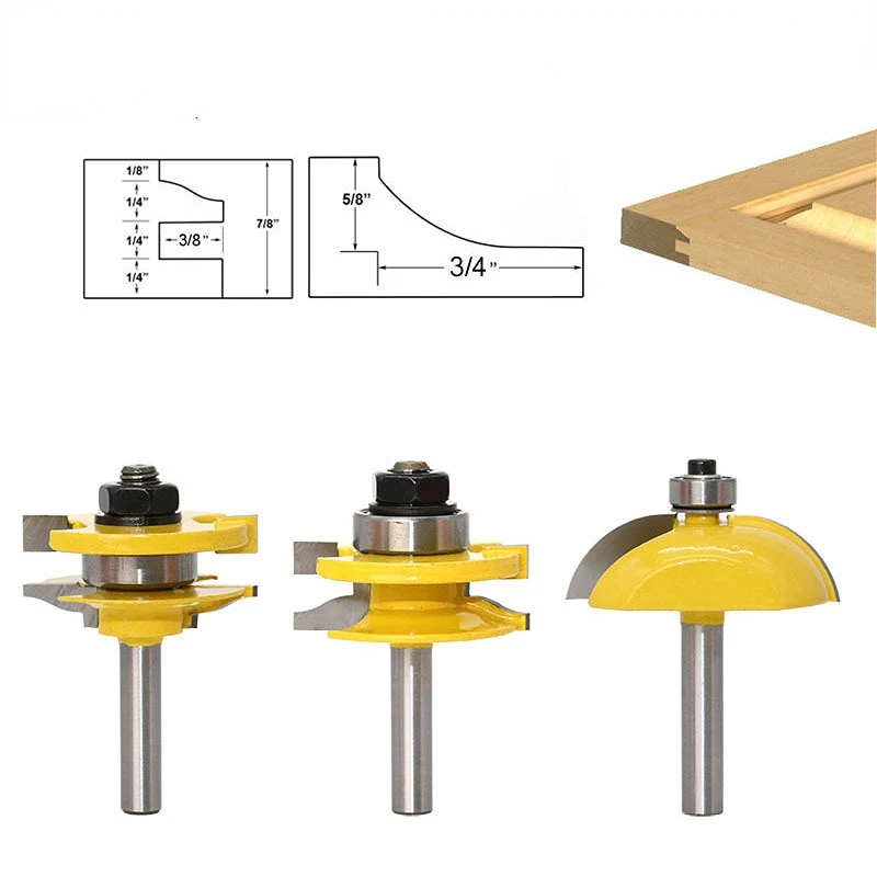 

3pcs 8mm Shank Raised Panel Cabinet Door Router Bit Set Woodworking cutter woodworking router bits carbide bit door knife RCT