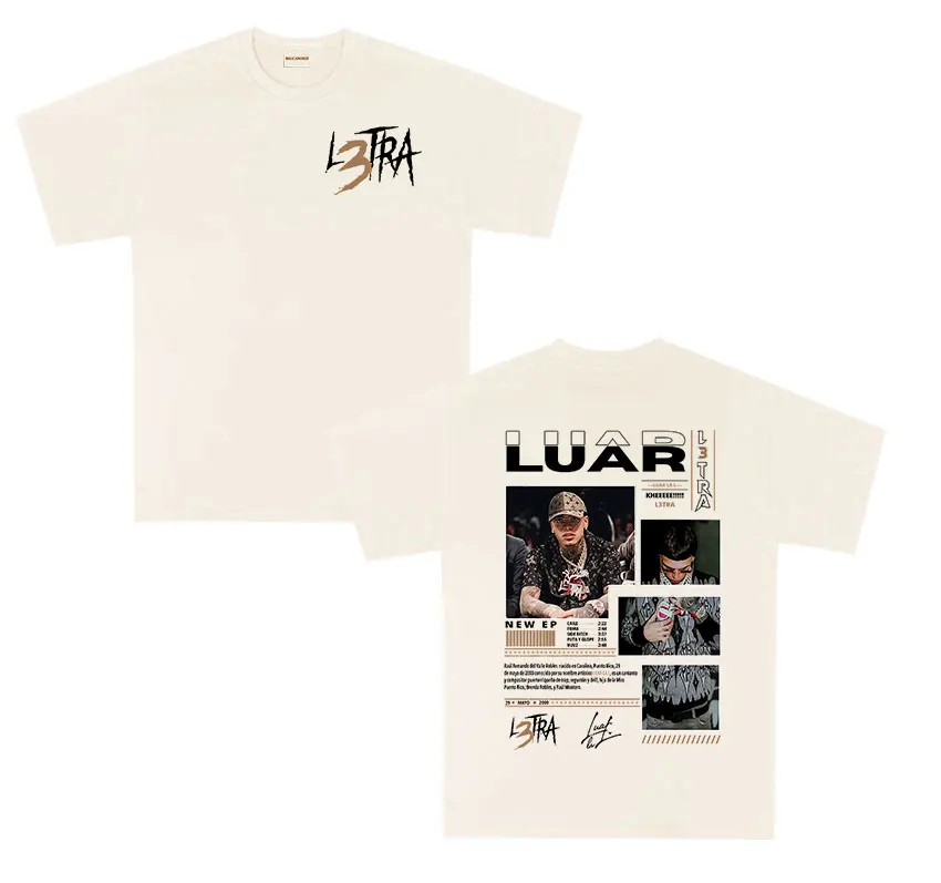 Рэпер Luar La L L3tra Tour 2025 Альбом Футболки Мужская хип-хоп готическая футболка 100%