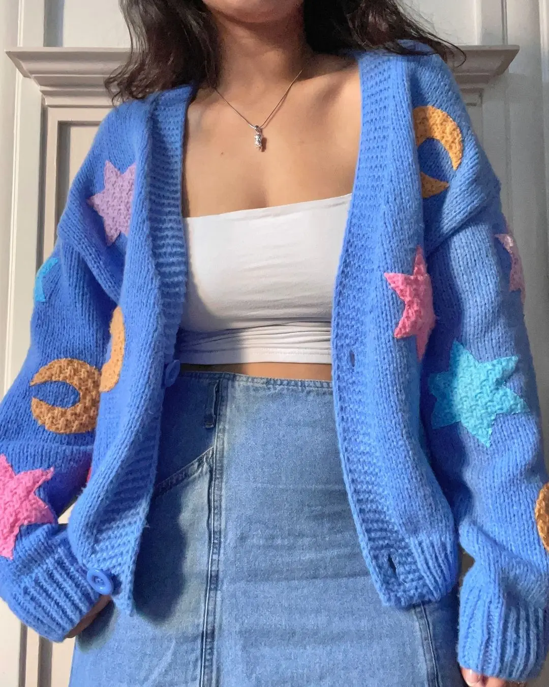 Женский синий шерстяной кардиган Star Moon