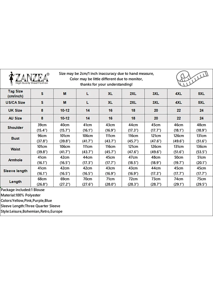 Блузка ZANZEA женская с цветочным принтом Элегантная модная офисная туника рукавом