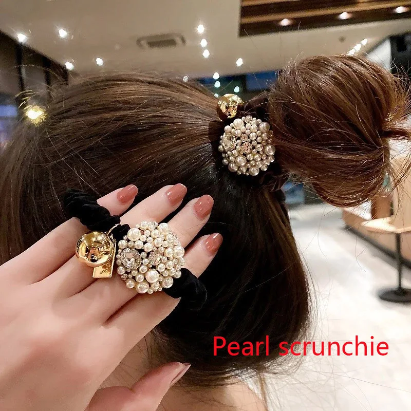 

2023 New fashion scrunchie headband Femininity pearl headstring net red high-end headdress hair rubber band women jewelry gift