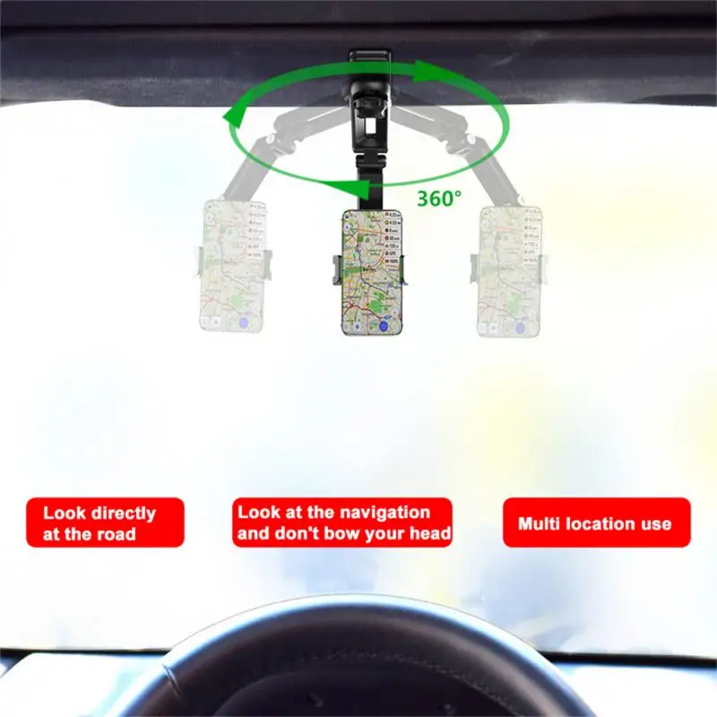 

RYRA Multifunctional Car Phone Holder 360 Degree Rotatable Rearview Mirror Hanging Clip Bracket Cell Phone Holder For Car