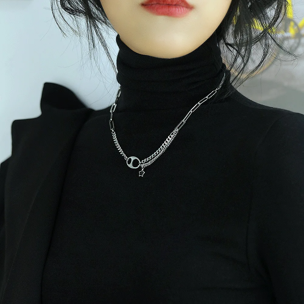 

Titanium Steel Niche Design Sense Five-pointed Star Pull Necklace Personality Hip Hop Versatile Clavicle Chain Female