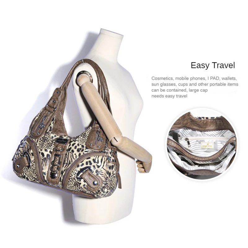 Top Women's Motorcycle Style Crossbody Bag Women's Leopard Print Crossbody Bag Large Capacity Bag Animal Print Shoulder Bag