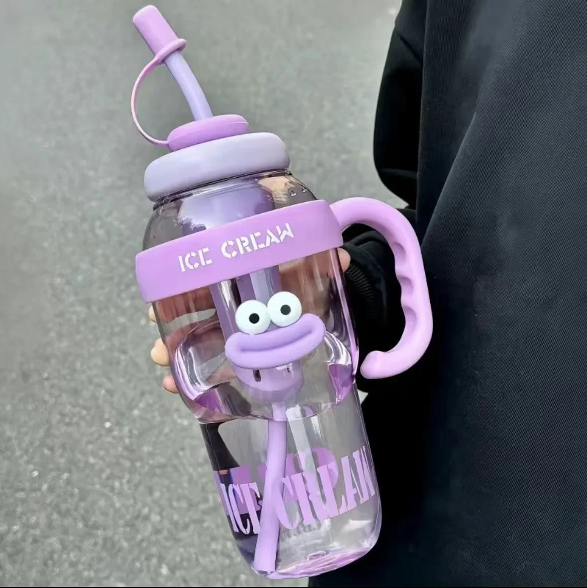 

Спортивная Бутылка Для Воды 1200 Мл С Милым Дизайном, Широким Горлышком, Портативная, Летняя, С Соломинкой, Для Активного Отдыха