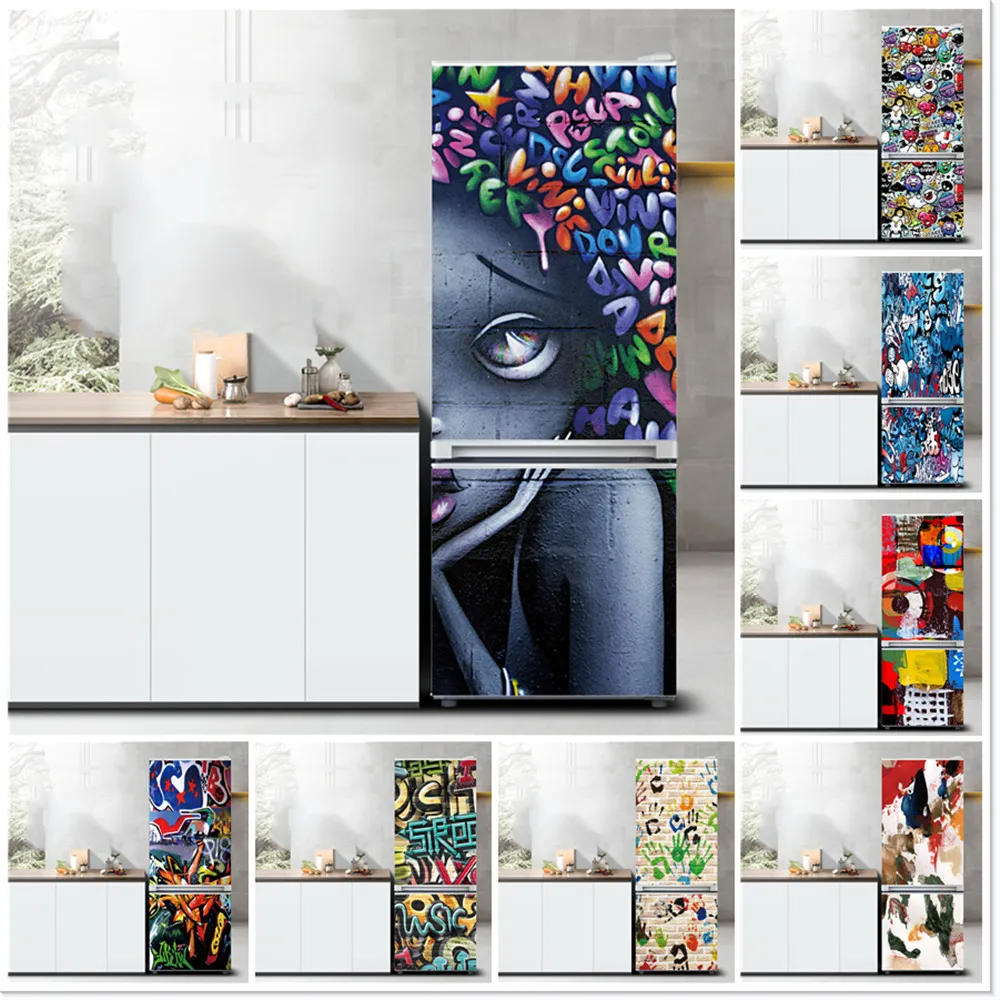 

Letter Girl Art Graffiti Fridge Door Sticker Kitchen Decoration Wallpaper For Refrigerator Vinyl Self Adhesive Freezer Covering