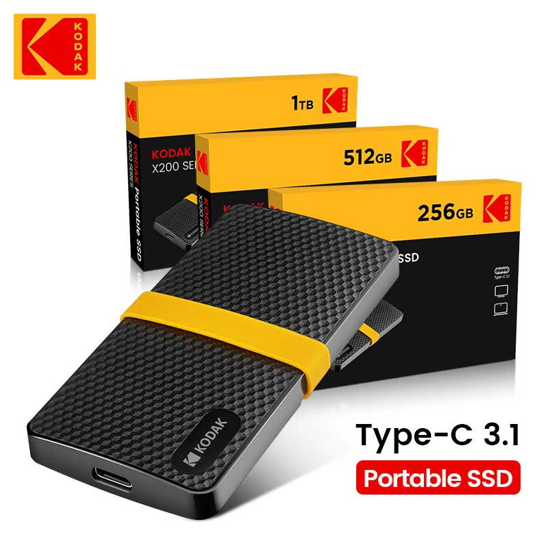 

KODAK X200 USB3.1 Type-c Portable SSD 1TB 512GB 256GB 128GB external hard drive Mini Portable Solid State Drives for MacBook PC