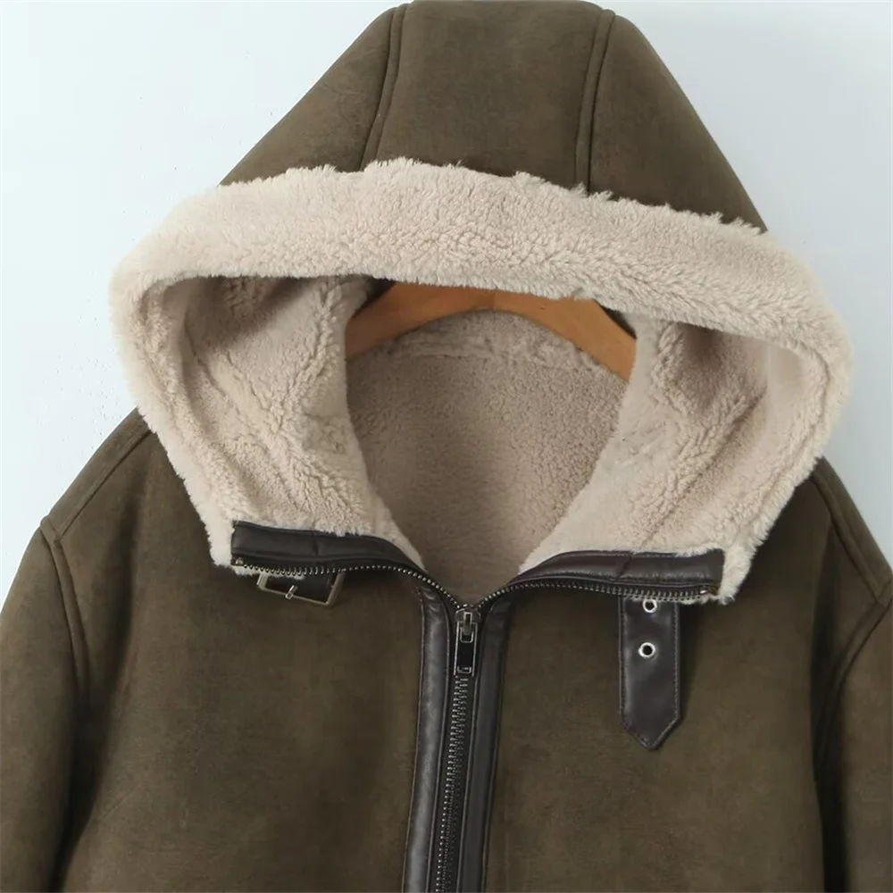 UNIZARA женская свободная флисовая теплая куртка с капюшоном и длинными рукавами на