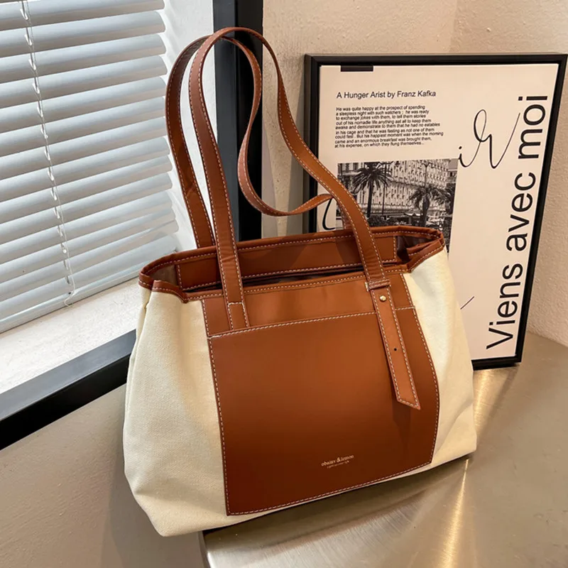 

Casual Shoulder Bags For Women 2022 High Quality Canvas With PU Leaher Women Handbags And Purses Designer Bag Big Bags Totes Sac
