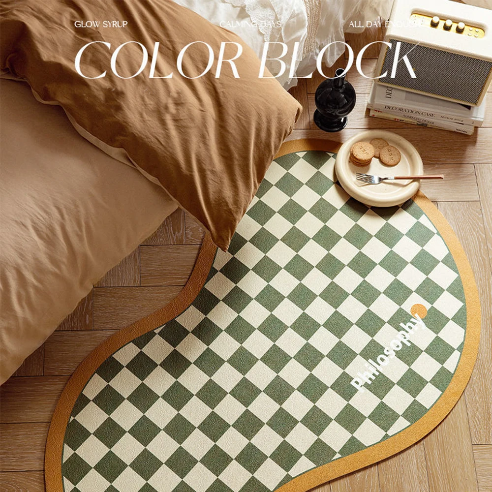 

Retro leather checkerboard home living room bedroom foot pad bedside special-shaped wild waterproof oil-proof floor mat