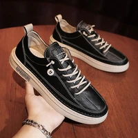 mens casual shoes lace up low top soft wear resistant non slip flat shoes round pu fashion trend all match sports shoes shoes
