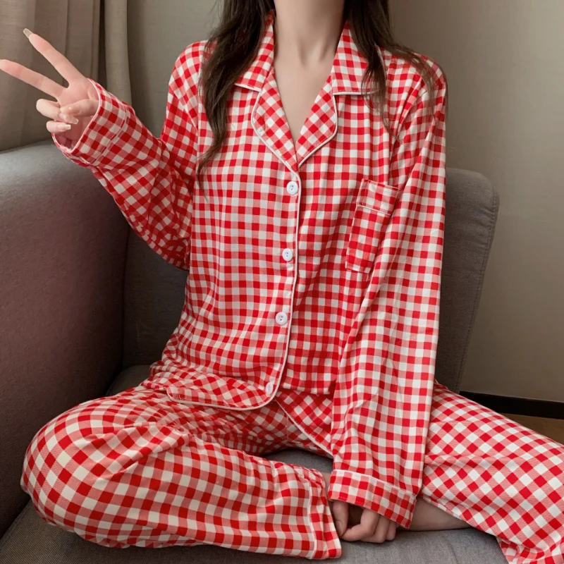 

2022 new pajamas women spring and autumn cotton long sleeve cardigan senior feeling can be worn outside the residential suit set