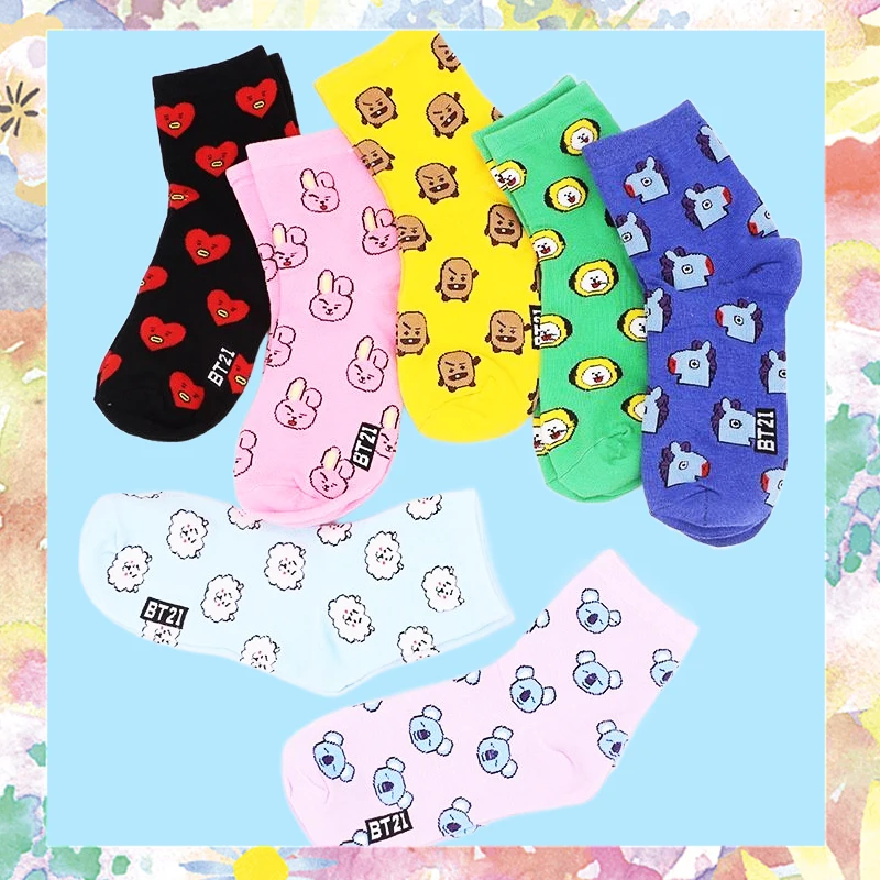 

Bt21 Socks Autumn Cotton Medium stockings Kawaii Anime RJ TATA CHIMMY KOYA COOKY Cute Kpop Stars Bts Fans GIfts GIrls Lovely