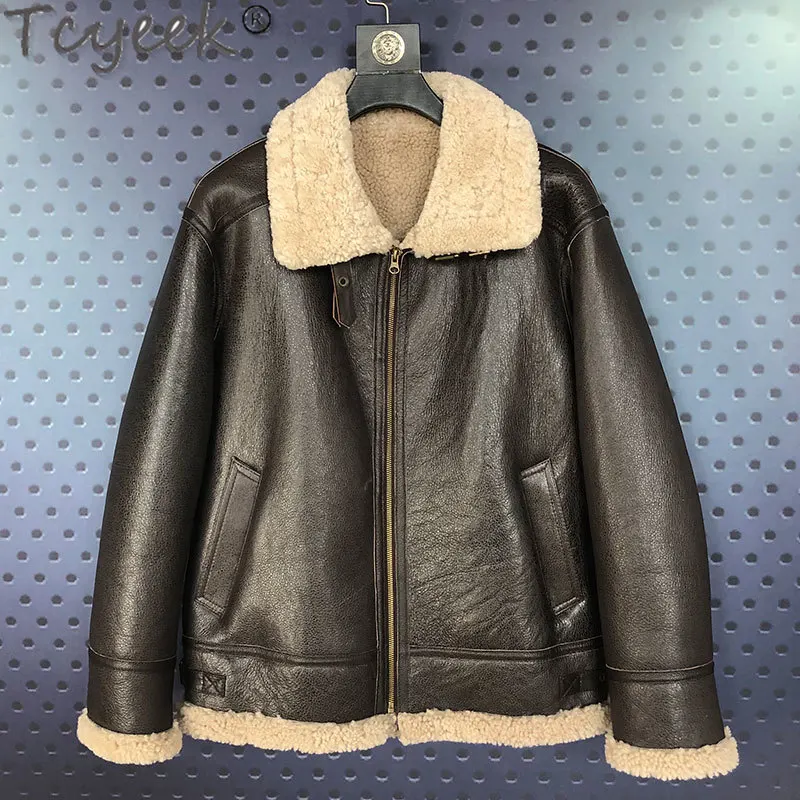 

Tcyeek Genuine Leather Jackets Men Original Ecological Sheepskin Fur Jacket Sheepskin Wool One Sheep Shearling Coat Short Winter