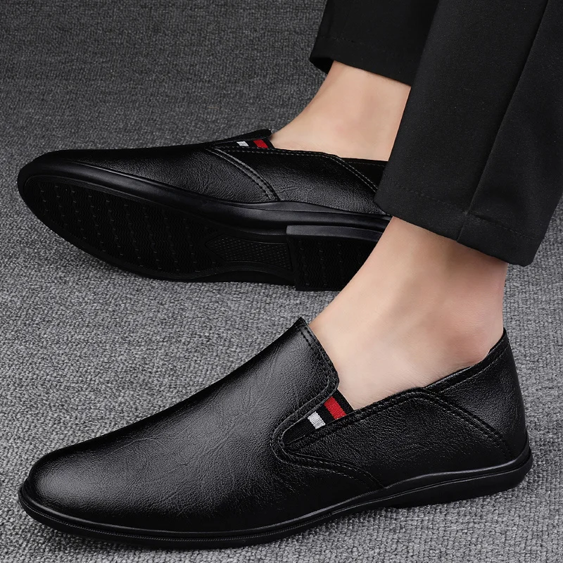 Leather Casual Mens Loafers Fashion Handmade Moccasins Men Soft Luxe Black Slip On Men's Boat Shoe Male Comfortable Flats