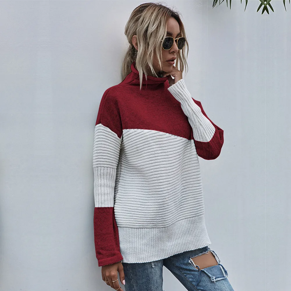 

Ladies Autumn Winter Women Sweater Patchwork Casual Warm Basic Jumper Knitted Women Sweaters Pullover Tops Female Pull Knitwear