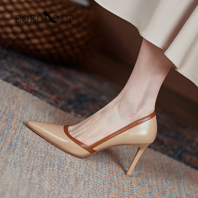 

Туфли женские на каблуках пэчворк туфли во французском стиле офисные женские туфли без застежек на тонких кожаных шпильках туфли с острым н...