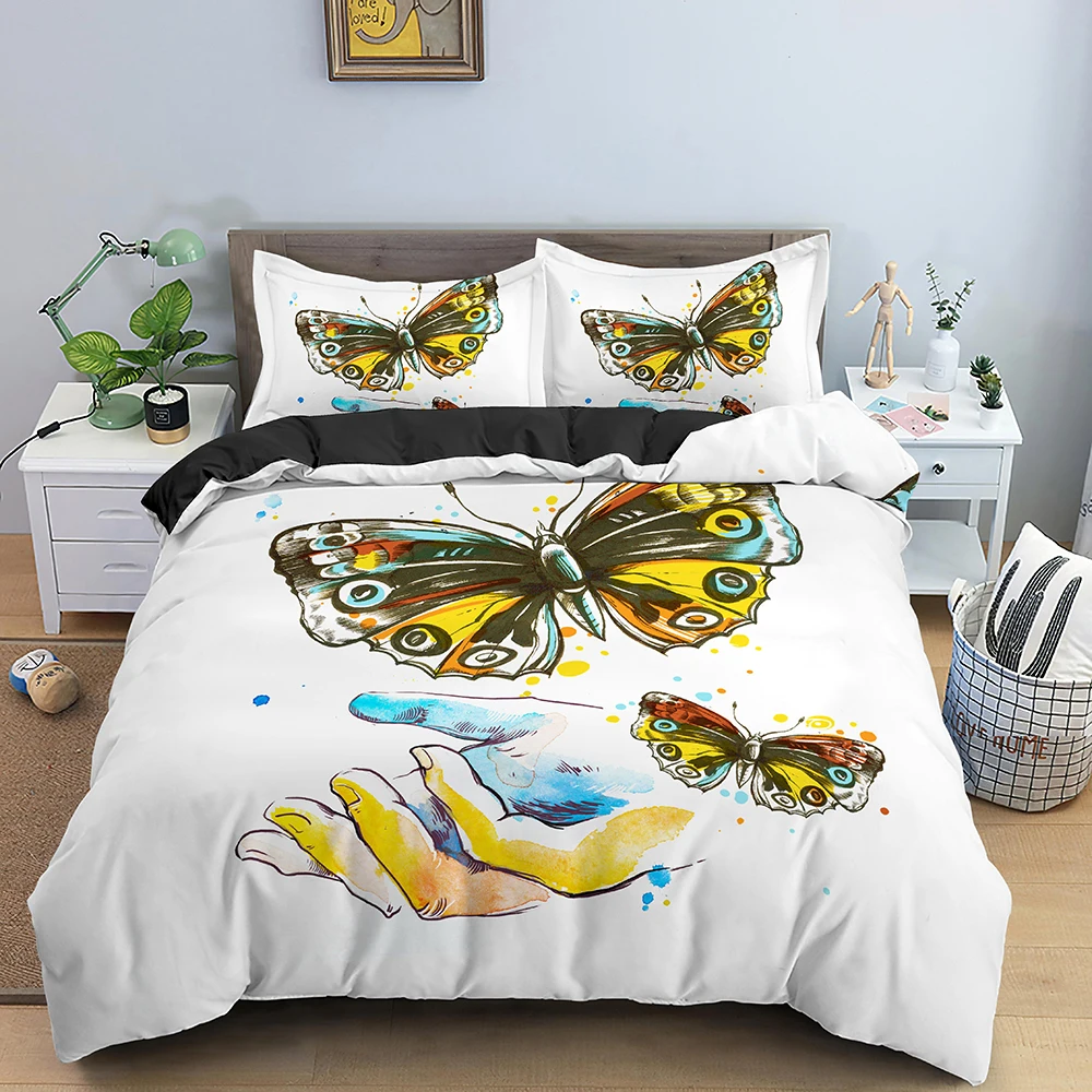 

Grass Pattern Duvet Cover Butterfly Bedding Set Bedroom Comforter Covers King Size Polyester Quilt Cover for Kids Girls Women