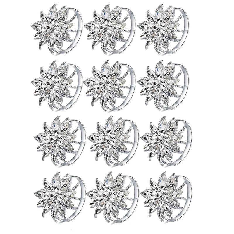 

12Pcs Rhinestone Napkin Rings,Crystal Flower Napkin Rings Holder For Wedding Birthday Easter Thanksgiving Christmas