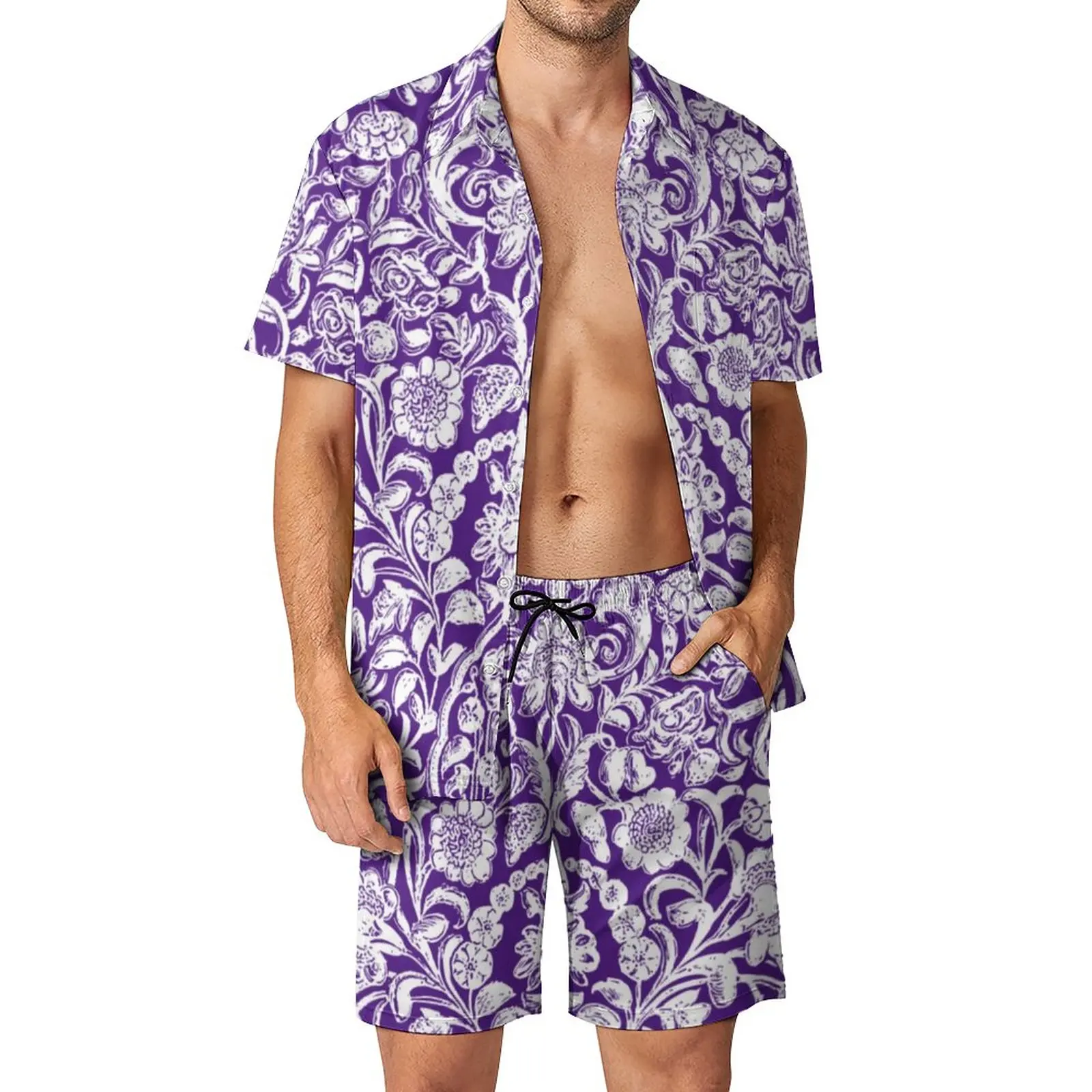 

Antique Floral Print Vacation Men Sets Sunflowers Leaves Casual Shirt Set Summer Shorts 2 Piece Cool Suit Big Size 2XL 3XL