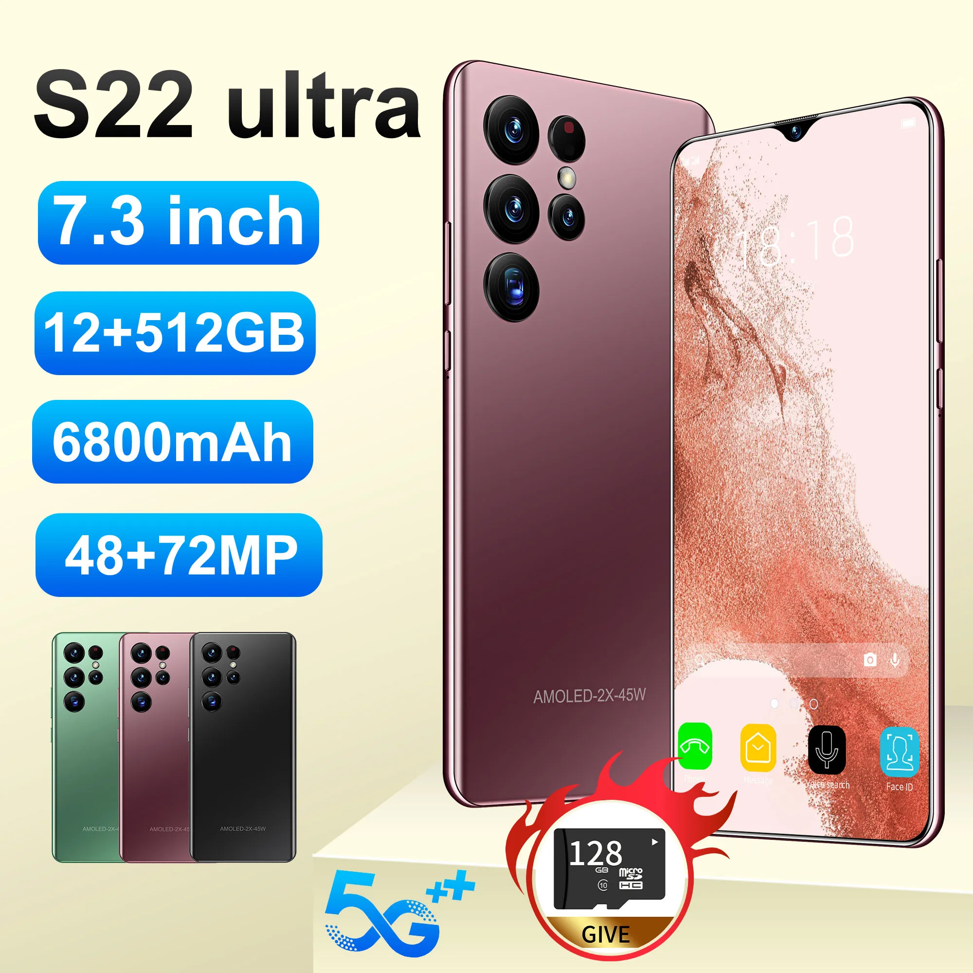 

Смартфон глобальная версия S22 Ultra 16 ГБ + 512B, 6800 мАч, Qualcomm Snapdragon 888, две карты, разблокированные мобильные телефоны, сотовый телефон