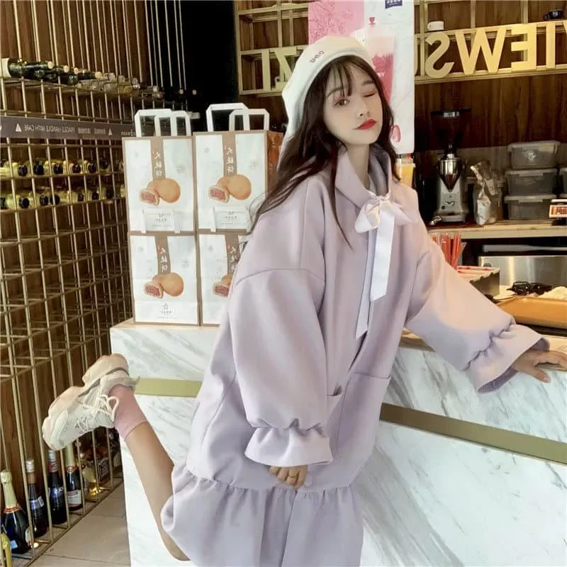 

Женская утепленная шерстяная куртка, Свободный теплый кардиган средней длины с капюшоном и оборками, элегантное пальто в Корейском стиле н...