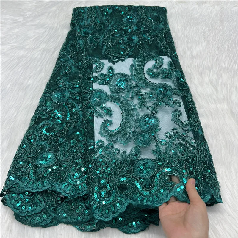 

5 Yard Newest Hot Selling French Lace with Sequins High Quality African Tulle Cord Lace Net Embroidered Lace Fabric 7L032902
