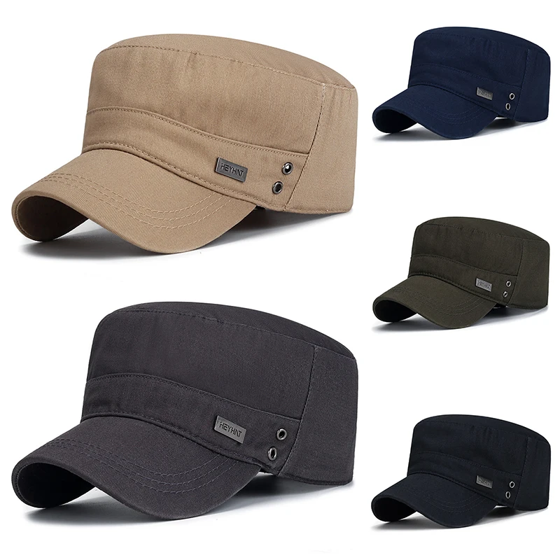 

Fashion Branded Men Military Cap Autumn Casual Cadet Hat Washed Cotton Flat Top Caps Female Vintage Army Hats Bone Man Cap