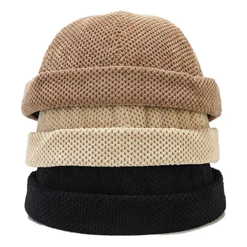 

New Retro Dome Melon Brimless Beanie Caps Unisex Novelty Skullcap Sailor Trendy Color Elastic Panels Docker Men Women Cotton Hat