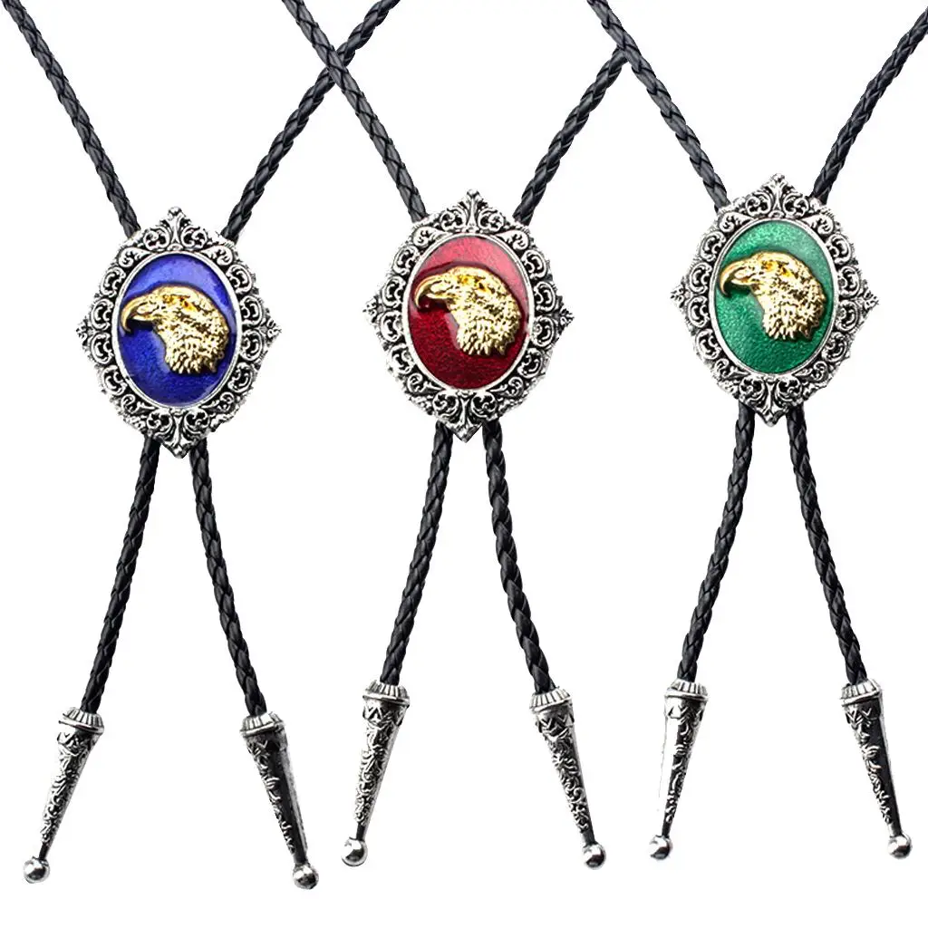 

Fashion Western Golden Eagle Pattern PU Leather Weave Mens Rodeo Bolo Tie Necktie Formal Party Dress