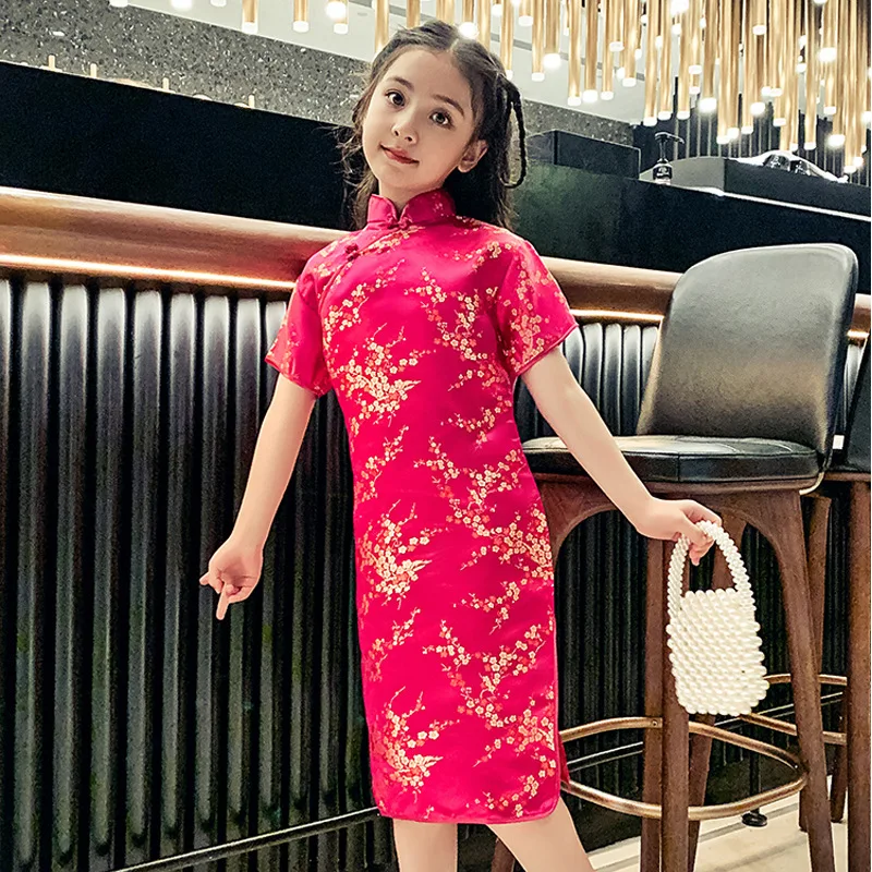 Summer New Short Sleeve Girls Dress Cute Princess Toddler Girl Flower Dresses Kids Party Ball Gown Vintage Chinese Clothing