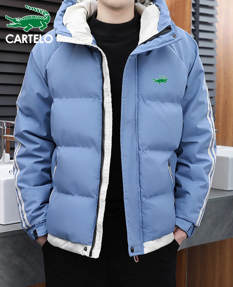 cartelo brand winter men's two-bar cotton clothing stand-up collar hooded jacket windproof warm thickening simple new cotton clo