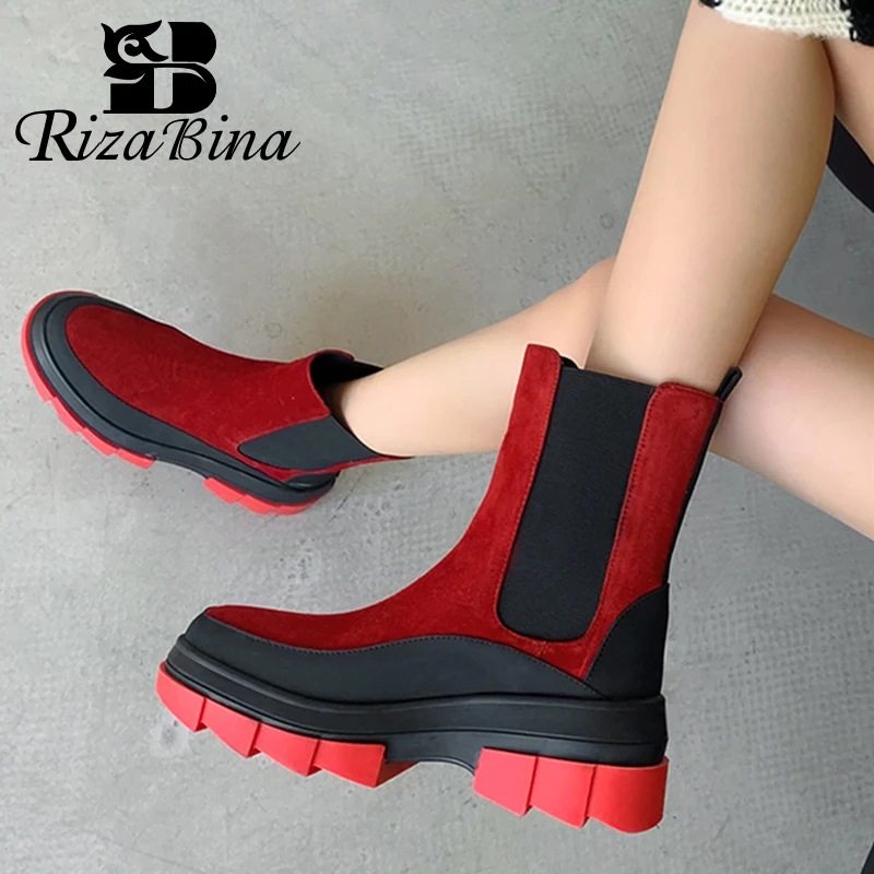 

RIZABINA New Ankle Boots Women 2023 Real Leather Mix Color Shoes Woman Winter Fashion Cool Club Short Boots Footwear Size 34-39