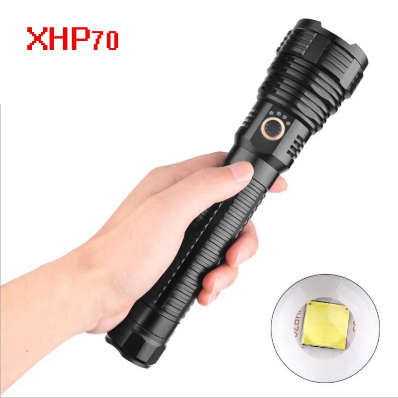 

Powerful LED Flashlight USB Rechargeable Zoomable Torch XHP50 XHP70 XHP70.2 Hand Lamp 26650 18650 Battery Flash Light