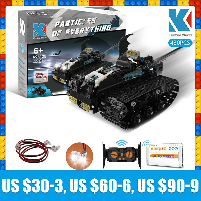 Конструктор KeeYee World K96128 KAIYU, технический бак, мобильный танк, дистанционное управление через приложение, кирпичи, цепь, автомобиль, наборы игрушек, программа Moc