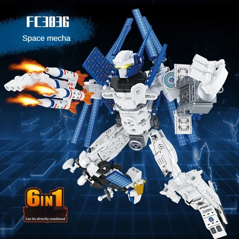 

Forange Aerospace 6-In-1 Body Deformation Robot Building Blocks Engineering Vehicle Boy Assembly Small Particles Puzzle Gift
