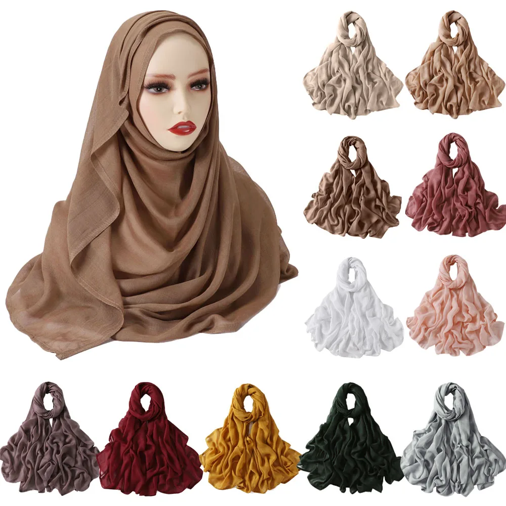 

190X85CM Women Classic Muslim Plain Hijab Scarf Soft Cotton Head Scarves Turban Shawls Wraps Islamic Headband Femme Musulman