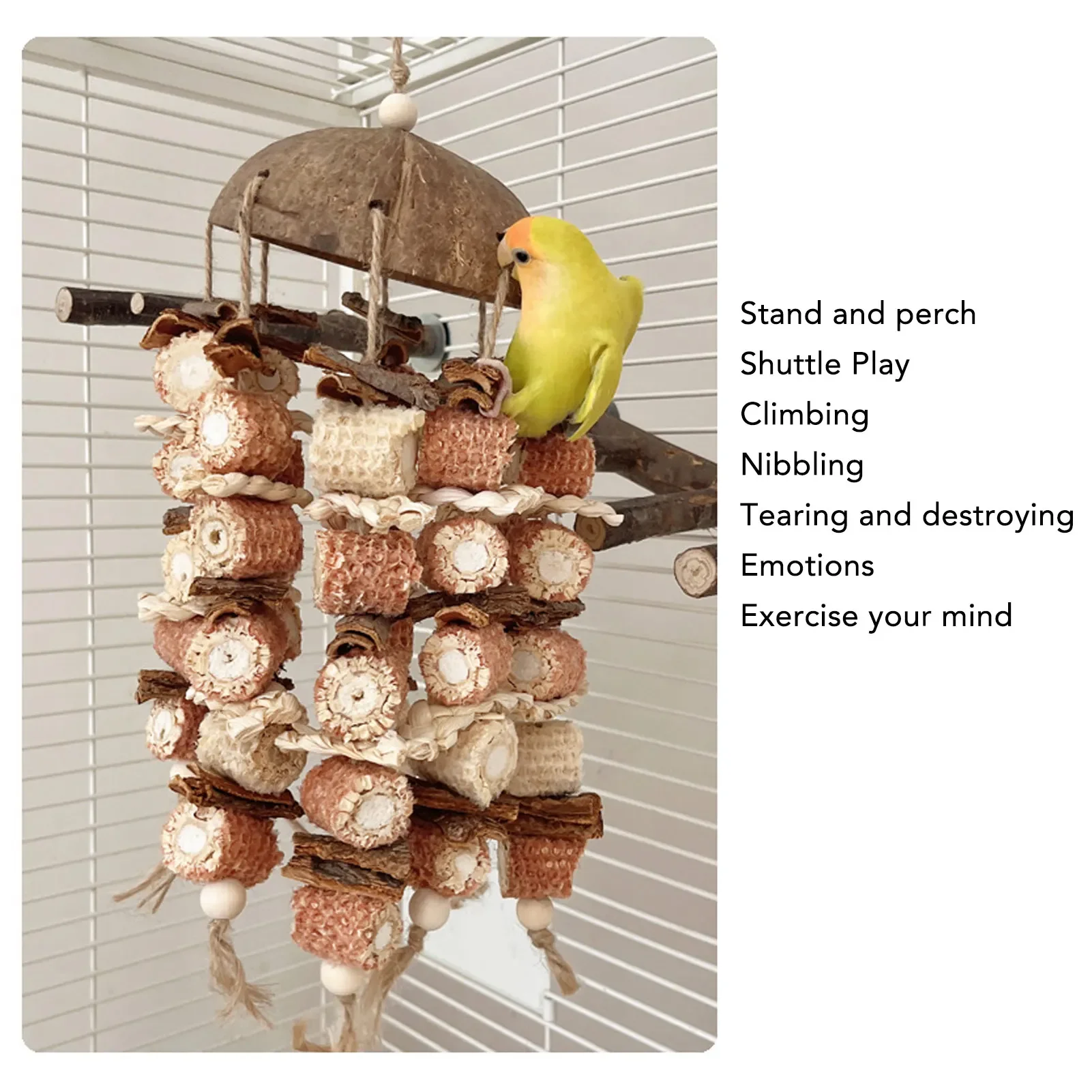 Жевательная игрушка из скорлупы кокоса птицы кукурузный початок кукурузные