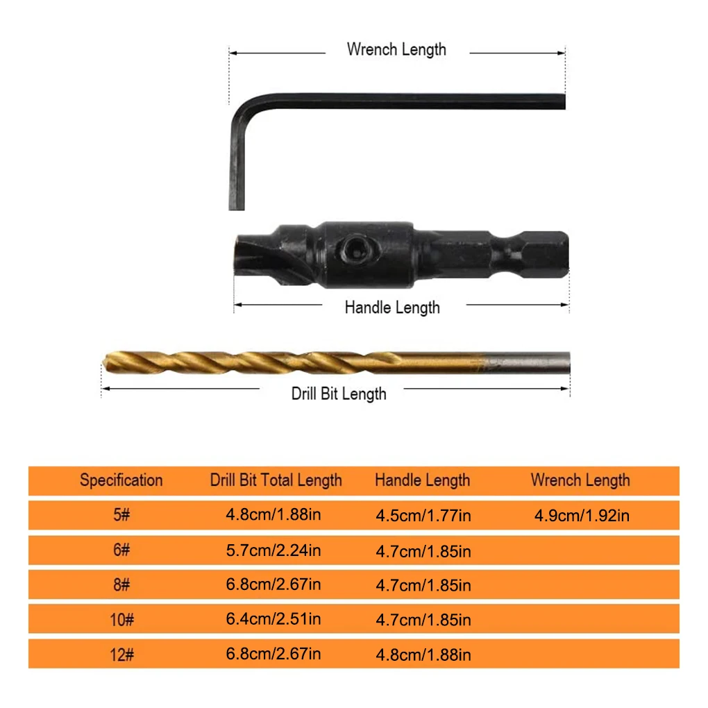 

5 Packs Twist Drill Bit Countersink Counterbore Woodworking 5 6 8 10 12