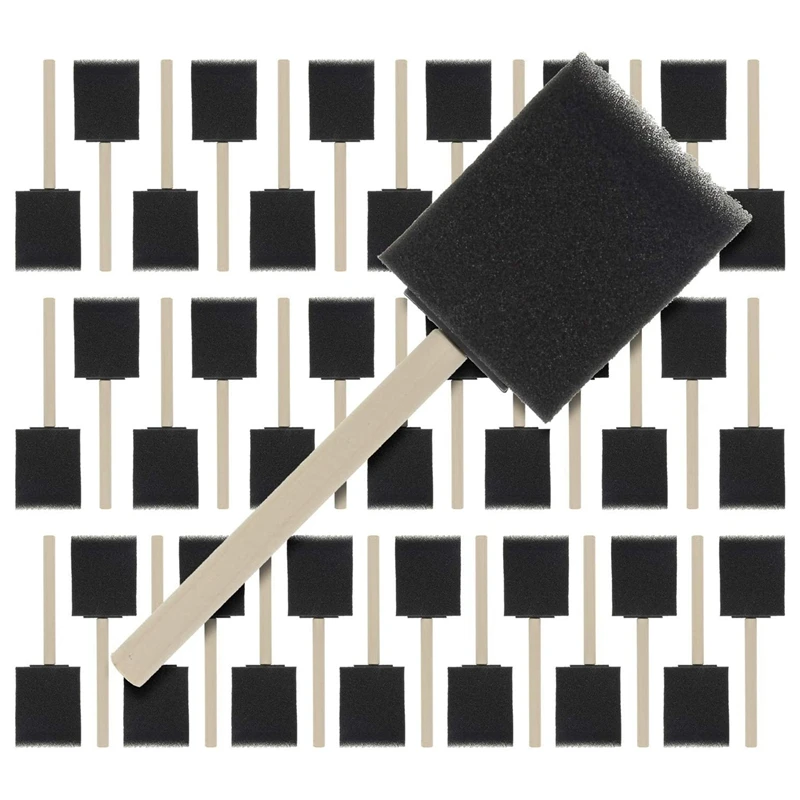 

50Piece Foam Sponge Wood Handle Paint Brush Set Durable Black Great For Acrylics Stains Varnishes Crafts Art