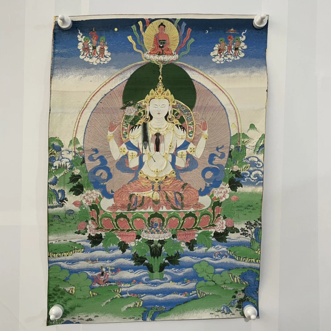 

High Precision Thangka Embroidery Guanyin Bodhisattva, Size 50x70cm