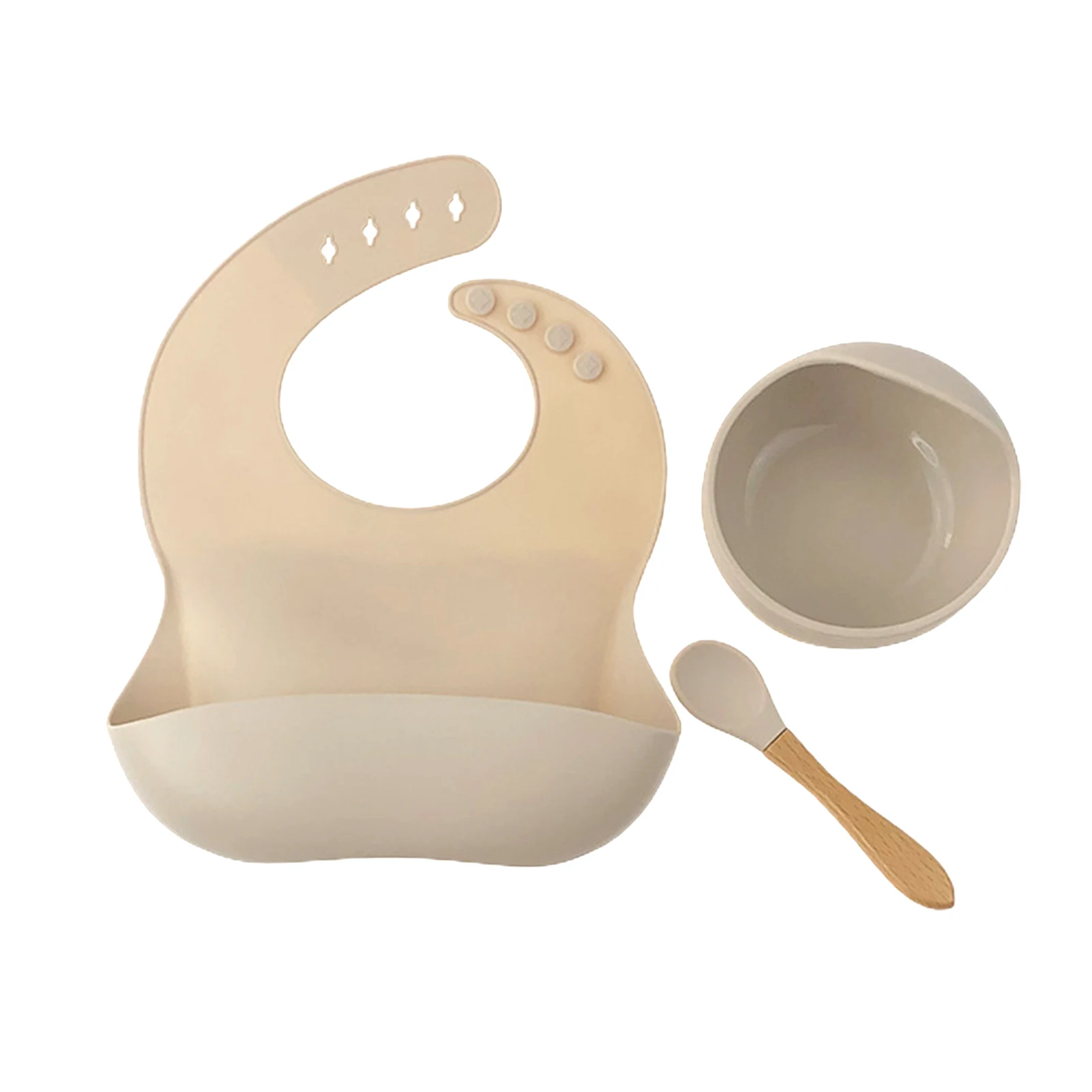 

3pcs Adjustable Neckband Easy Clean Baby Tableware Set Bib Spoon Waterproof Anti Overflow Dining Feeding Suction Bowl Silicone