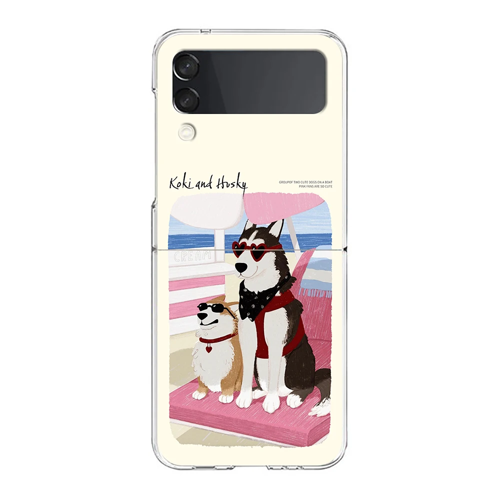 Фото Чехол для телефона Samsung Galaxy Z Flip 3 4 5 6 7 Fold, высокопрочный поликарбонатный чехол для Galaxy Z Flip3, прозрачная накладка с милым мультяшным дизайном: собака, морской кролик №5