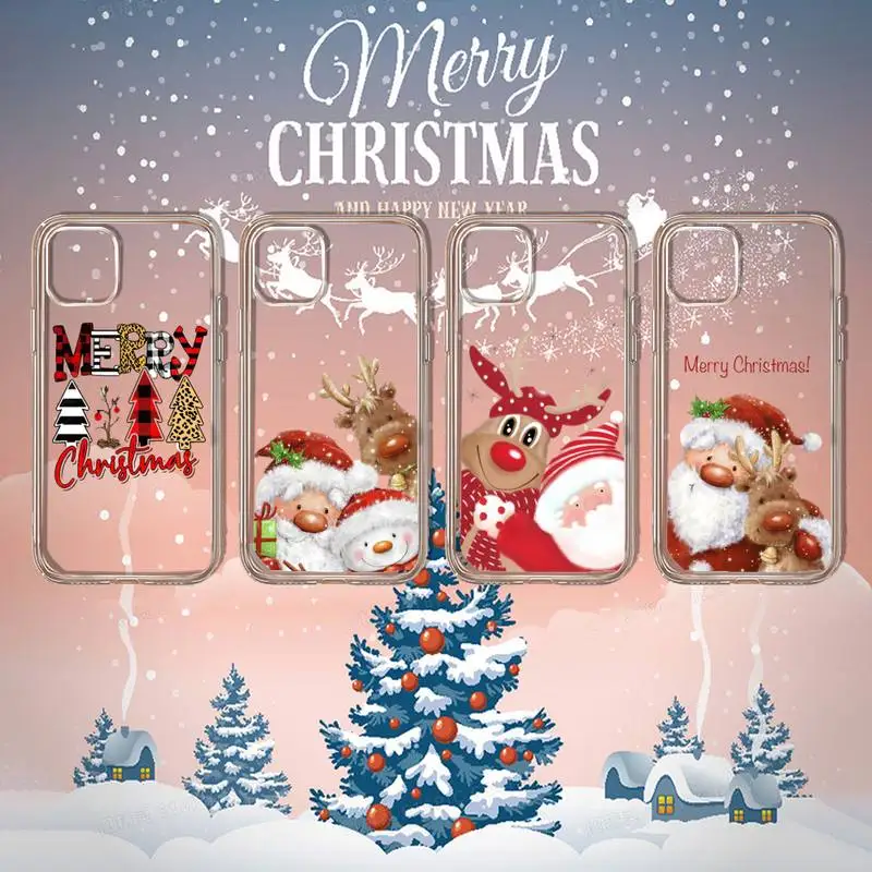 

Merry christmas santa elk snowflake Phone Case Transparent soft For iphone 11 13 12 14 x xs xr pro max mini plus