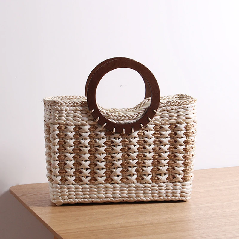 

2023 New Summer Beach Straw Bag For Women Fashion Ladies Hand-woven Square Tote Female Vacation Weave Basket Bag Braided Shopper