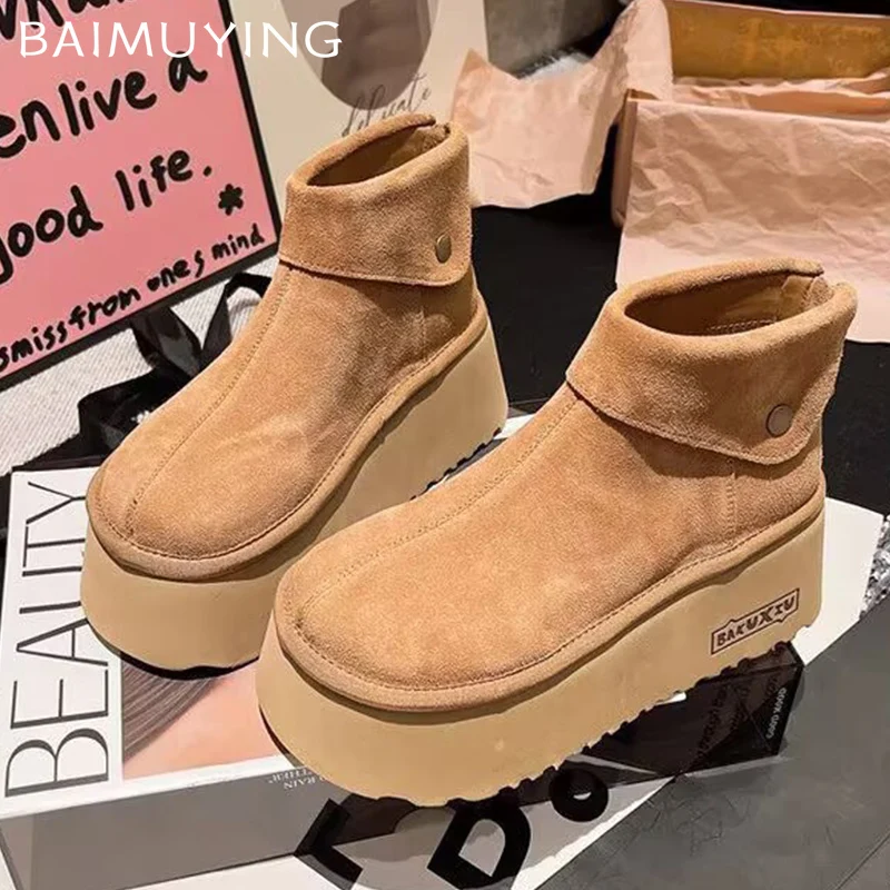 Замшевые женские зимние ботильоны на платформе дизайнерские короткие плюшевые