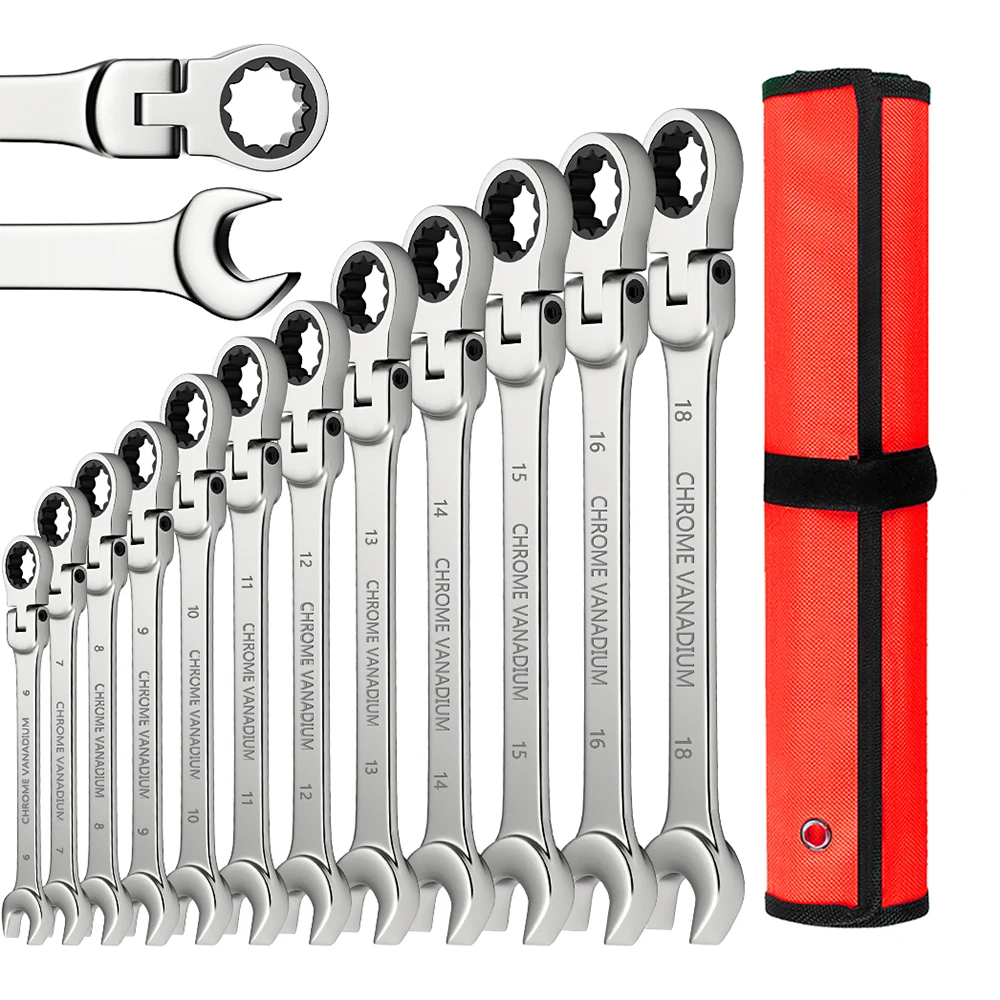 

1set Combination Ratchet Wrench, with Flexible Head, Dual-purpose Ratchet Tool, Ratchet Combination Set. Car Hand Tools