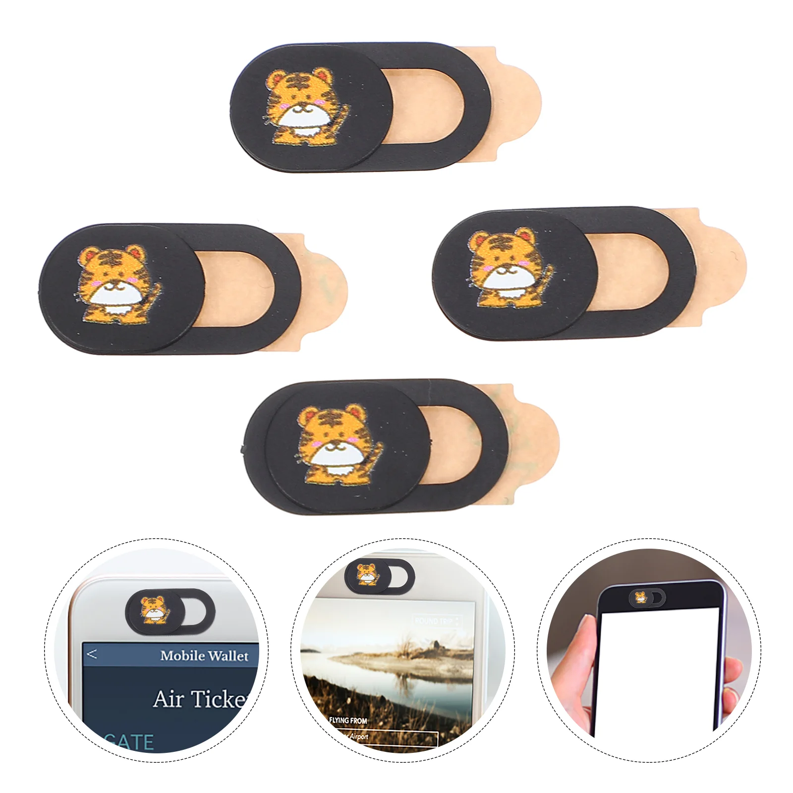 

4pcs Phone Camera Cover Cartoon Tiger Webcam Privacy Laptop Protection Cover